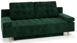 QLA Möbel Sitzsofa 199cm BRIX in Grün mit Schlaffunktion und Bettkasten, Skandinavisches Schlafsofa mit Holzrahmen, Gesteppt