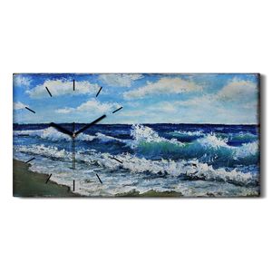 Dekor Leinwand Uhr Wandbilder 60x30 Kunst Gemälde Landschaft Meereswellen - schwarze Hände