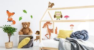 Muralo Wandsticker Glckliche Waldtiere mit den Blttern 50 x 100 cm Wandtattoo Wanddeko Aufkleber Set Kinderzimmer XXL