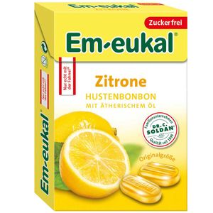 Em eukal Box Zitrone Hustenbonbon Ätherische Öle zuckerfrei 50g
