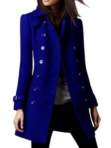 Damen Trenchcoats Langarm Outwear Blazers Langer Mantel Übergangsmantel Windjacke Blau,Größe XL
