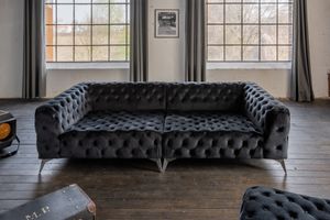 KAWOLA Big Sofa Chesterfield Velvet versch. Farben mit o. ohne Hocker NARLA schwarz,  mit Hocker