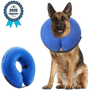 Halskrause Hund Schützender Aufblasbarer Hundekragen Schutzkragen Krägen für Haustiere Einstellbar Bequem Schutzkragen mit Klettverschluss(40*45CM)