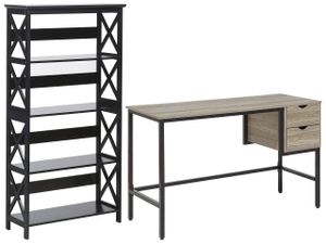 BELIANI Büromöbel-Set Schwarz / Heller Holzfarbton 2-teilig Schreibtisch & Bücherregal Modern Arbeitszimmer Büro Heimbüro Komplett-Set Home Office