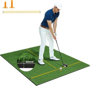 COSTWAY Golf Abschlagmatte, Golf Übungsmatte inkl. 2 Gummi-Tees und 2 Ausrichtungsstäbe, Golfmatte mit 6 Abschlagpositionen, für Indoor und Outdoor 152 cm x 117 cm, 32 mm