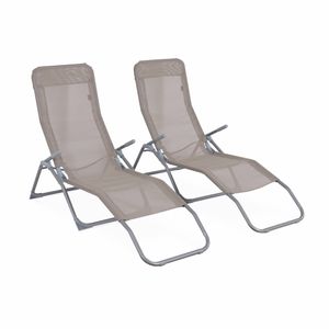 Set mit 2 klappbaren Sonnenliegen - Levito Taupe - Textilene-Liegestühle mit 2 Positionen, Liegestühle