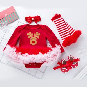 4 STÜCKE Baby Mädchen Weihnachten Kleid+Socken+Stirnband+Schuhe Outfits,Farbe:Elch,Größe:73(6-12M)