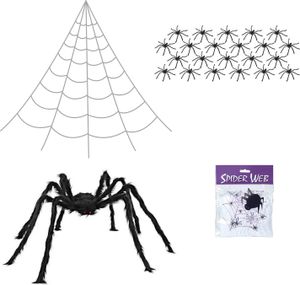 Halloween-Dekorationsset für Riesenspinnen, Spinnennetz, haarige Spinnen, Ornament-Set, realistische Nachahmung einer pelzigen Spinne für die Dekoration im Garten im Freien
