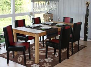 6er-Set Esszimmerstuhl Stuhl Küchenstuhl Littau  Kunstleder, schwarz-rot, dunkle Beine