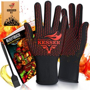 KESSER® Grillhandschuhe hitzebeständig bis 500° | Ofenhandschuhe Atmungsaktiv & mit rutschfestem Griff | Topfhandschuhe aus Aramid-Gewebe | Kamin-Handschuh Maschinenwaschbar