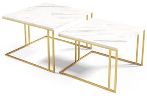 Couchtisch 2er Set Aden Gold - Kaffeetisch Set Sofatische in rechteckiger Form - Industriedesign Beistelltisch Metallgestell - Bianco Marmor