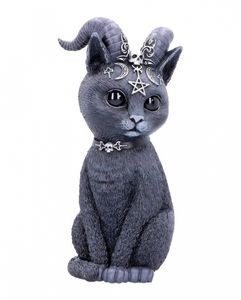 Geheimnisvolle Katzenfigur mit Ziegenhörner als Gothic Deko 26,5cm