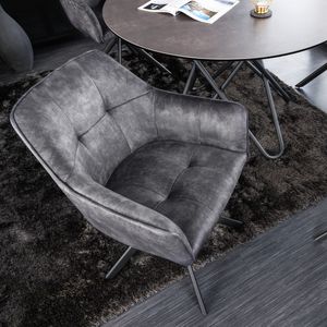 riess-ambiente Design Stuhl LOFT dunkelgrau Samt drehbar Metallgestell schwarz mit Armlehne Esszimmerstuhl Konferenzstuhl