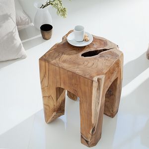 Massiver Beistelltisch MOLAR 30cm Hocker Teak Block aus einem Stück gefertigt