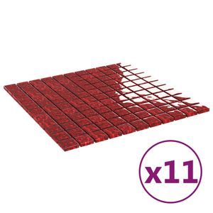 mozaikové obkladačky vidaXL 11 ks. Červené sklo 30x30 cm