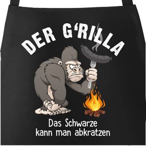 Premium Grill-Schürze für Männer Der G'rilla Gorilla lustig Bedruckt Fun Motiv Geschenk Grillen Moonworks® schwarz Herren