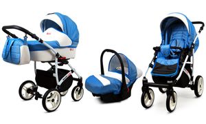 BabyLux® White Lux | Kočík 3v1 Bambimo | Ocean Blue | Kombinovaný kočík | Set kočík + prenosná postieľka + autosedačka / kolíska do auta