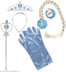Widmann Karneval - Set Schneeprinzessin Tiara, Zopf, Handschuhe, Prinzessinnenstab