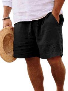 Leinen Shorts Herren Kurze Hosen Baumwolle Strandshorts Elastische Taille mit Taschen Schwarz,Größe 5Xl