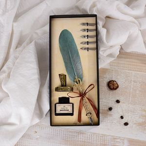 Vintage Feder Quill Dip Pen Schreiben Ink Set perfekt für Signning Handschrift Schule Büro Schrein Geschenk ausgezeichnete Hochzeit Souvenir