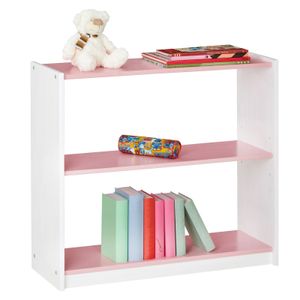 Standregal mit 3 Böden, praktisches Bücherregal aus massiver Kiefer in weiß/rosa, schlichtes Regal aus Massivholz für das Kinderzimmer