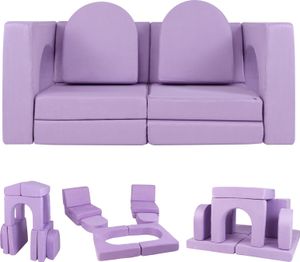 COSTWAY Kindersofa 8-teilig, Spielsofa aus Schaumstoff Bausteine mit bequemem Wildlederstoff, Modulares Spielsofa für Kinder zum Spielen (Lila)