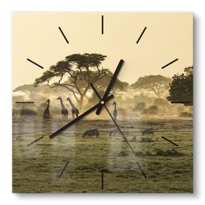 DEQORI Glasuhr 30x30 cm Modern 'Savanne am Abend' Wanduhr Glas Uhr Design leise