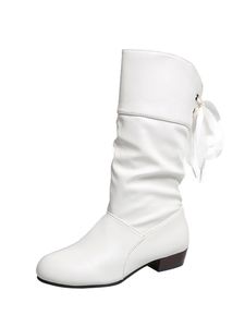 Stiefel Damen runde Zehen mit mittlerer Kälte Schuh Arbeiten Schnürschuhe Komfort Chunky Low Heel Stiefel, Farbe: Weiß, EU 39