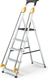 Drabest | Leiter - 5 Stufen, Tragfähigkeit 150kg - Leiter mit Handläufen, Alu Leiter, Anti-Rutsch-Füße, Trittleiter, Klappleiter