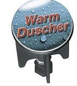 WENKO 20716100 Waschbeckenstöpsel Pluggy Warmduscher Abfluss Stopfen, Messing, Kunststoff, Durchmesser 3.9 x 6.5-9.5 cm, rot/blau