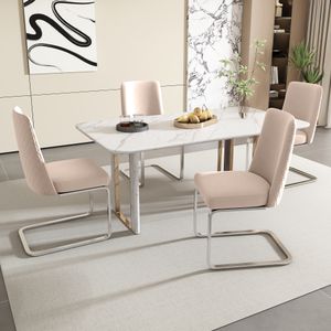 Flieks konzolové židle sada 4 kusů, jídelní židle se stříbrnými kovovými nohami, čalouněné židle se sametovým potahem, kuchyňské židle židle do obývacího pokoje, béžová barva