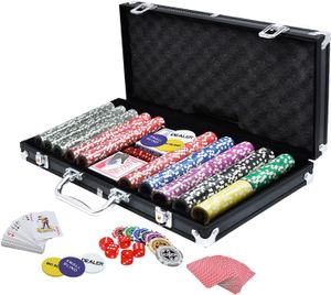 Laser Pokerchips 500 Chips Pokerkoffer 12 Gramm Metallkern, inkl. 2X Pokerdecks, 5X Würfel, Dealer Button, Big Blind, Little Blind, Poker-Set - Schwarz CEEDIR