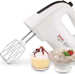 Mixer, Tefal HT610138, Handmixer, 500 W, 5 Geschwindigkeiten + Turbo, 2 Rührbesen, 2 Knethaken, Tauchrührgerät aus Kunststoff, Rührgefäß 0,6 l