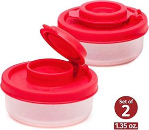 2er-Set Salz- und Pfefferstreuer, feuchtigkeitsbeständig, kleines Mini-Salz- und Gewürzset, transparent mit roten Deckeln, luftdichter Gewürzdosenspender aus Kunststoff