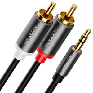 deleyCON 2m Klinke zu Cinch RCA Kabel 3,5mm Audiokabel Wandler Kabel Handy und Smartphone an HiFi-Receiver 3,5mm AUX Klinke auf Cinch Stecker (Extra Dünn & Flexibel)
