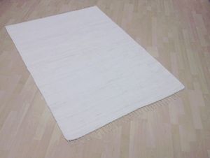 Teppich Fleckerl Fleckerlteppich Handwebteppich UNI Baumwolle Handweb Waschbar Farbe: Weiss Größe: ca. 140x200 cm