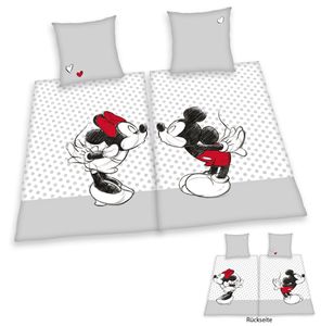 Disney Mickey & Minnie Mouse Partner Bettwäsche 4-teilig 80x80 + 135x200cm 100% Baumwolle mit Reißverschluss / Doppelpack