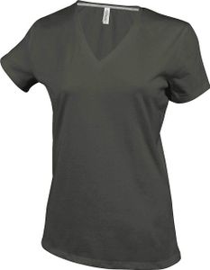 Kariban Damen T-Shirt V-Neck Kurzarm V-Ausschnitt Shirts Baumwolle Tee, Größe:L, Farbe:Forest Green