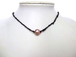 Gemshine - Damen - Halskette - Diamanten - Rose Zuchtperle - Vergoldet - Schwarz