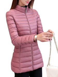 Damen Zip Pocket Down Jacke Winter Full Reißverschluss Outwear Warme Gesteppte Lange, Farbe: Rosa, Größe: XL