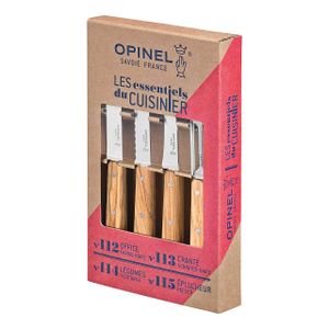 OPINEL Küchenmesser-Set, 4-teilig, rostfreier Sandvik-Stahl, Olivenholz-Griffe