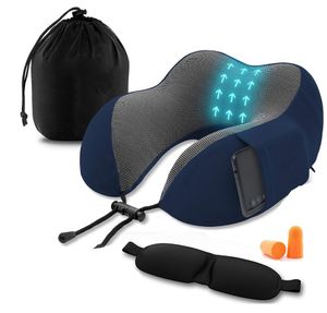 Nackenkissen Set mit 3D Schlafmaske und Ohrstöpsel - Memory Schaum - Reißverschluss - inkl. Aufbewahrungstasche - Reisekissen