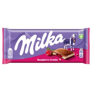 Milka Vollmilchschokolade mit Himbeergeschmack und Füllung 100 g