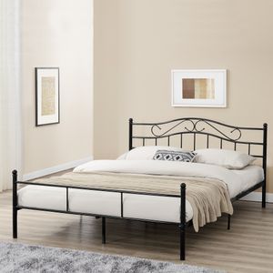 Metallbett 160x200cm Schwarz Bett Bettgestell Doppelbett + Lattenrost [en.casa]