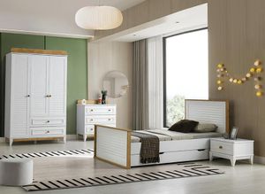 Garnitur Kinderzimmer Jugendbett Bettrahmen Bett Set 4tlg Holz Weiß Schlafzimmer Garnitur Kinderzimmer Jugendbett Bettrahmen Bett Set 4tlg Holz Weiß Schlafzimmer