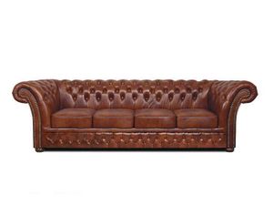 Chesterfield Sofa Winfield Basic Luxe Leder 4-Sitzer Cloudy Braun Old