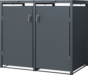 ML-Design box na odpadky 2er na 2 koše, 240 l, 132x80x116,3 cm, antracitová farba, oceľ, odolný voči poveternostným vplyvom/uzamykateľný