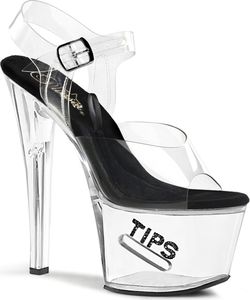 TIPJAR-708-5 Pleaser TIPS schwarz Glitter Plateausandaletten Trinkgeldfach Bodenfach klar