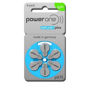 powerone - IMPLANT plus - p675 - 1,4 Volt 540mAh Zink Luft - Hörgerätebatterie - 6er Blister