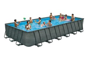 Summer Waves Premium FRAME Pool, Rattanoptik, PVC/Stahl, 732x366x132, jede Menge Zubehör Inklusive, rechteckig